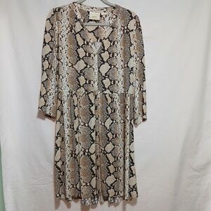 Maeve Anthropologie Snakeskin Print Midi Dress‎ Long Sleeve Career Medium